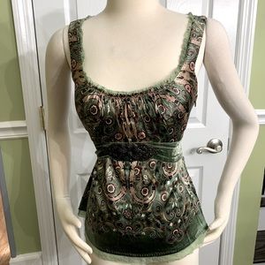 Elie Tahari green silk printed top
